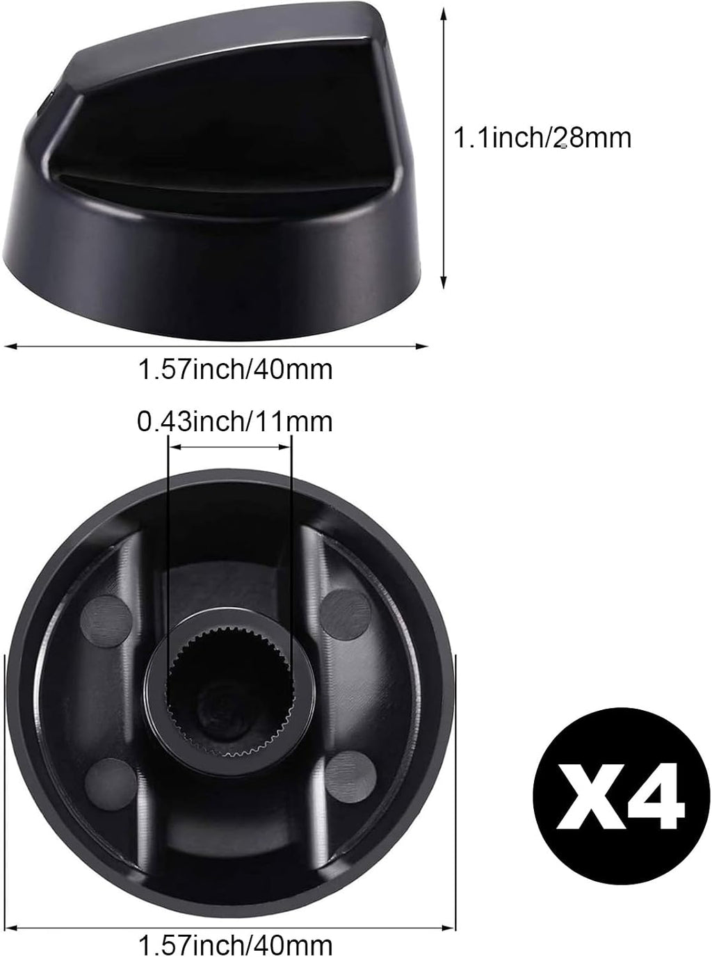 4 Stove Knobs Replacement with 12 Adapters for Oven Range,Black | Universal Fit Adapters for Gas Electric Range