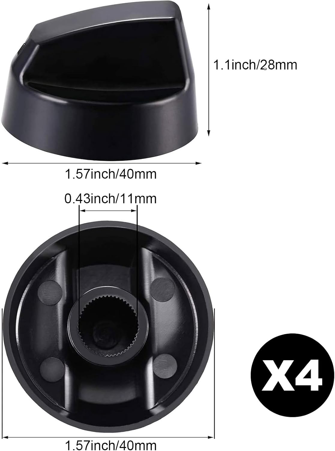 4 Stove Knobs Replacement with 12 Adapters for Oven Range,Black | Universal Fit Adapters for Gas Electric Range