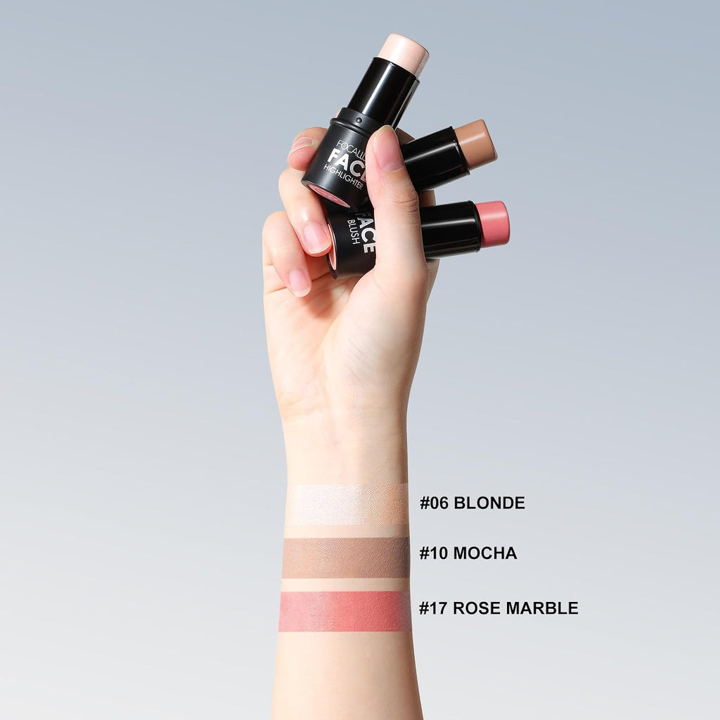 3Pcs Cream Contour Blush Highlighter Stick Set, Light-Medium