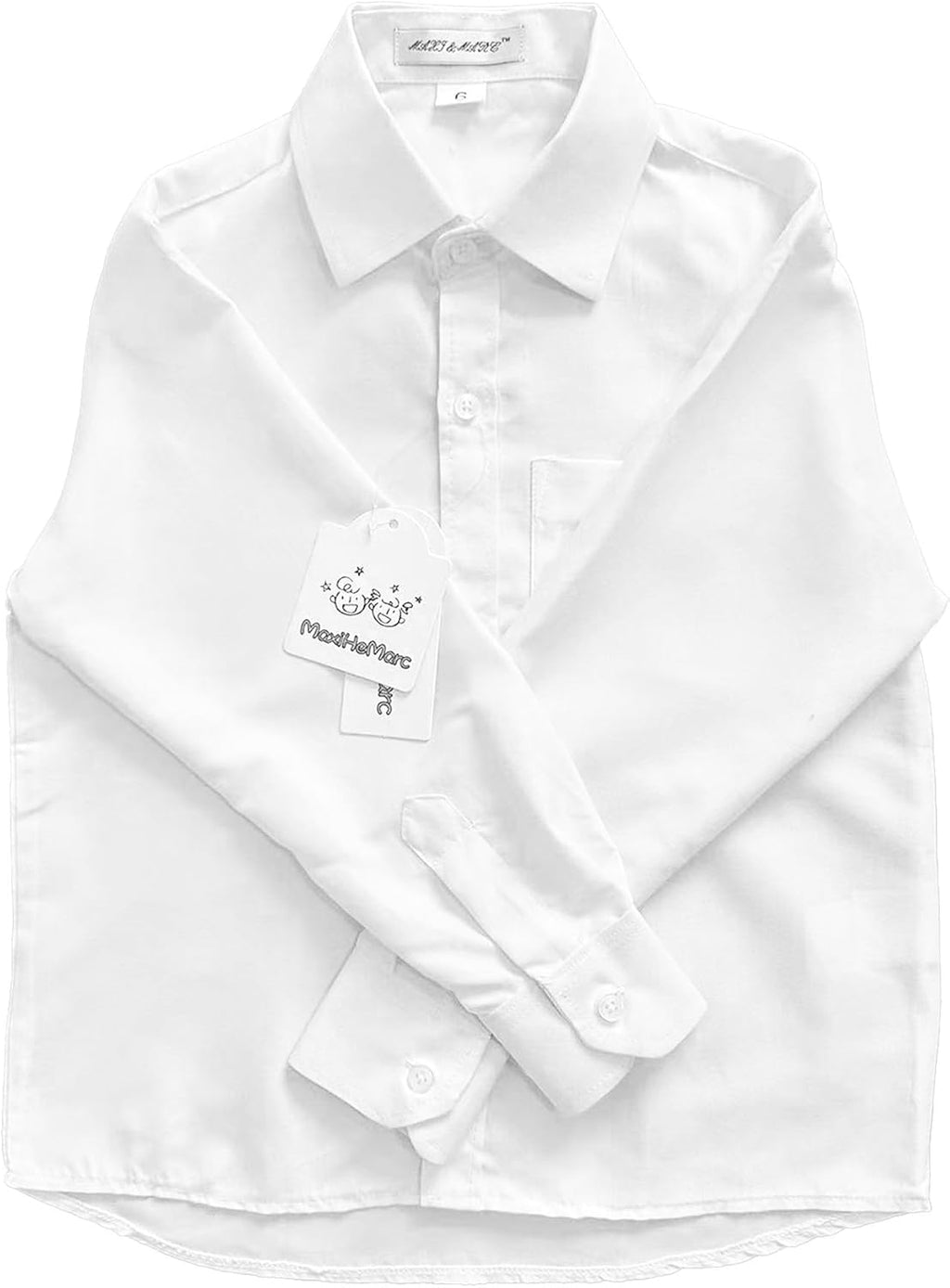 Boys' Long Sleeve Classic Shirt Button Down Shirt Single Chest Pocket White