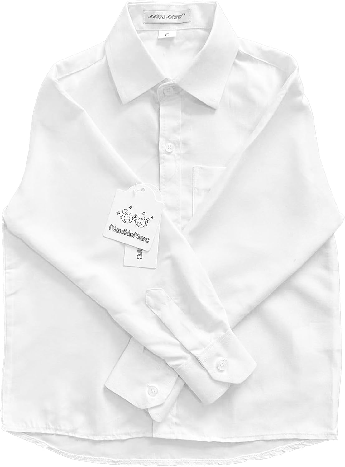 Boys' Long Sleeve Classic Shirt Button Down Shirt Single Chest Pocket White