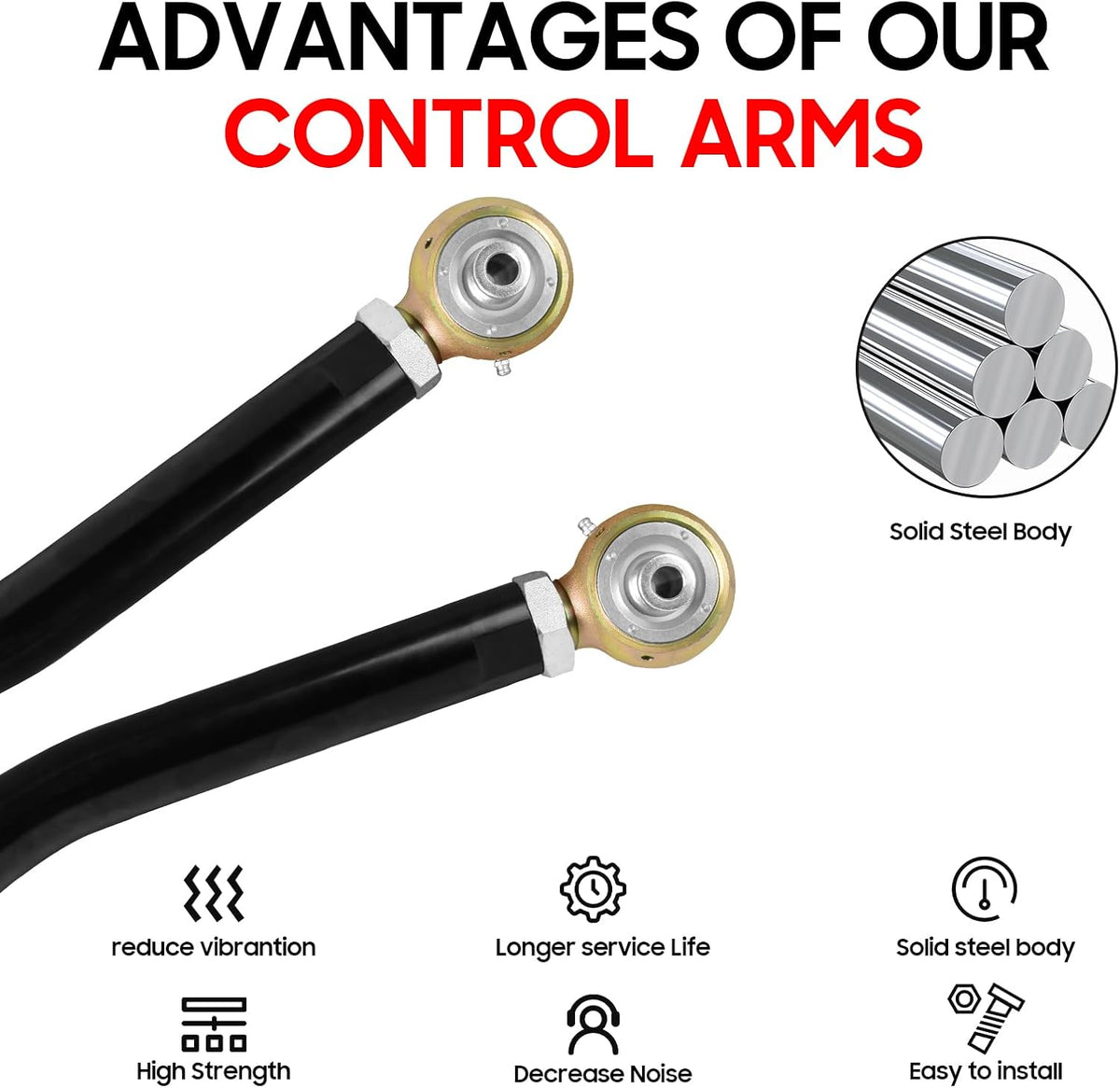 Suspension Front Lower Control Arms for 2007-2018 Jeep Wrangler JK/JKU 0-6" Lift Adjustable Control Arm Kit 2pcs