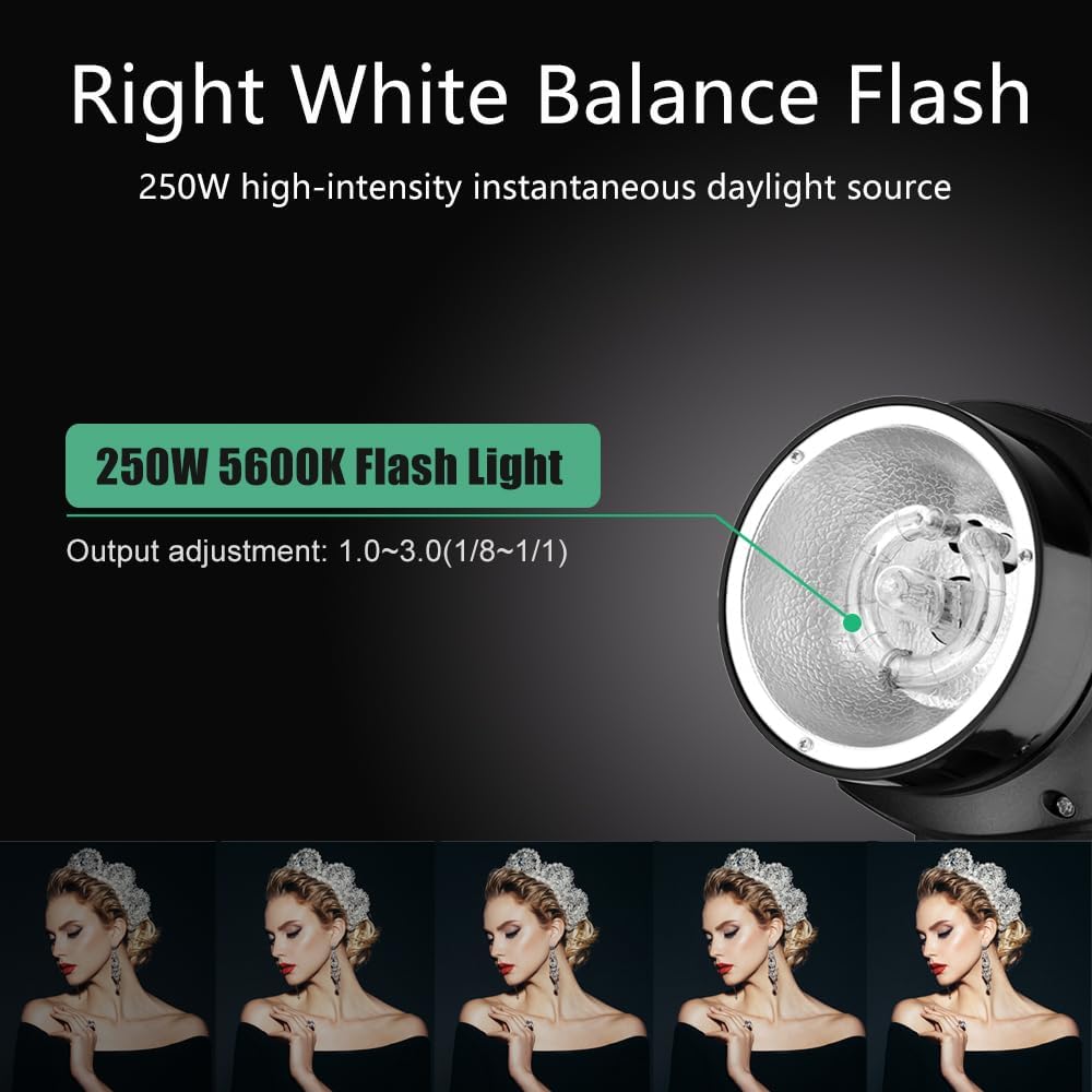 750W Studio Strobe Flash Light Kit, 3-Light Godox Strobe Lighting Kit for Photography, 3x250W 5600K Monolights with