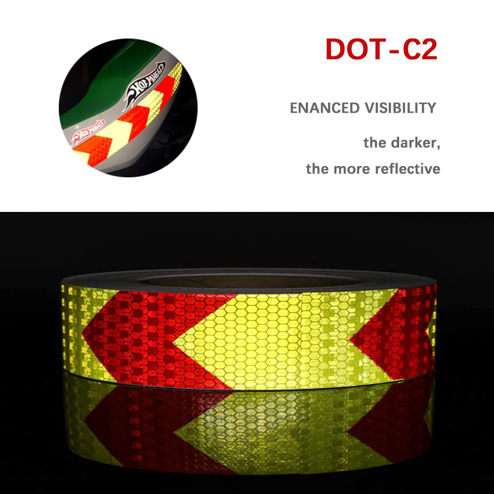2in x 100 FT Reflective Tape of Red & Yellow Arrow Caution Waterproof High Visibility,Hazard Caution Warning Adhesive