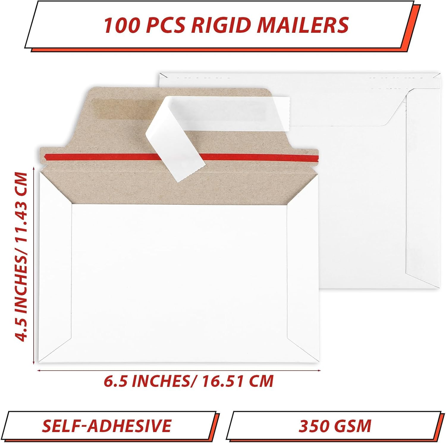 100 Pcs 6.5 x 4.5 Inch Rigid Mailers with Self Seal Envelopes Photo Document Mailers Stay Flat Cardboard Envelopes