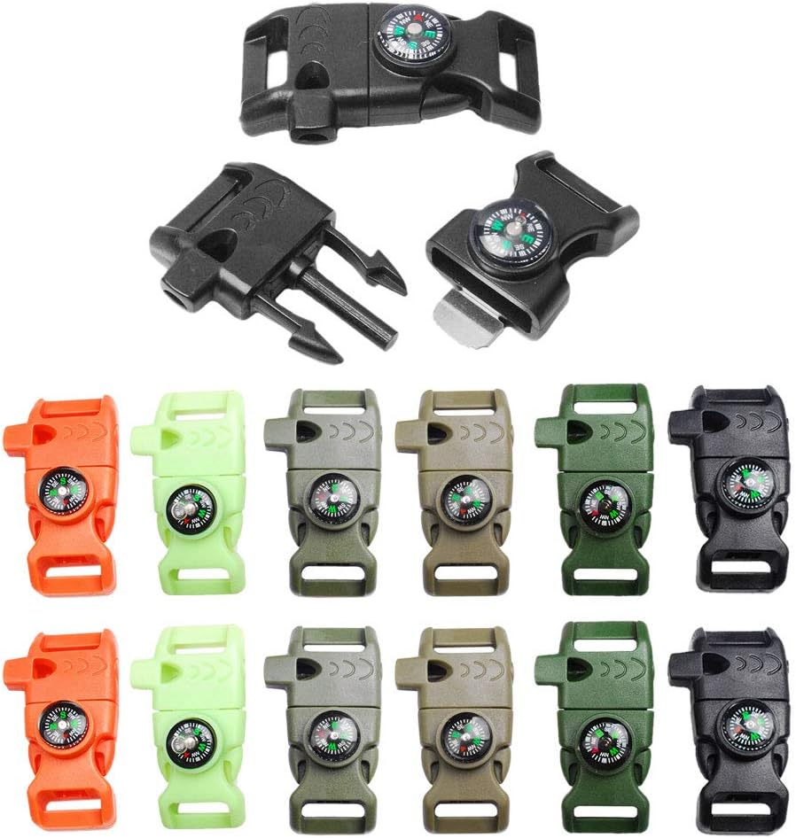 Paracord Buckle with Whistle Compass, Side Release Plastic Buckles for Paracord Bracelet