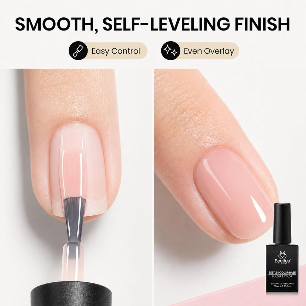 Beetles 6 Colors Rubber Base Gel Nail Polish Porcelain Pink 6Pcs 7.5ml | Nude Pink Glitter Base Color Gel Polish Set