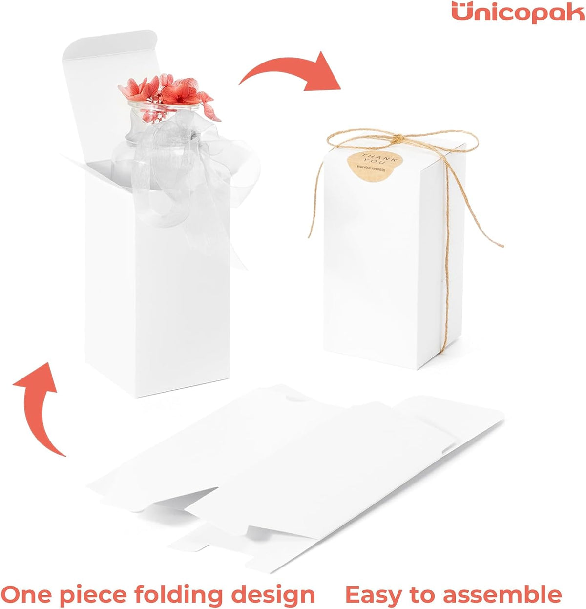 10 Pack 3x3x6 Inch Tall White Gift Boxes with Lids for Presents