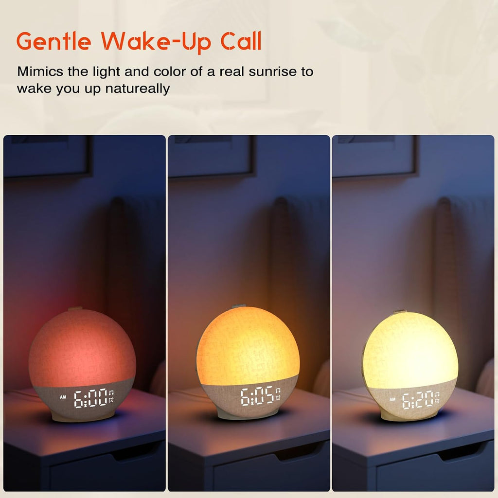 Sunrise Alarm Clock White Noise Machine, Sunset Simulation, 30 Sleep Sounds | 12 Color Night Lights, Dimmable