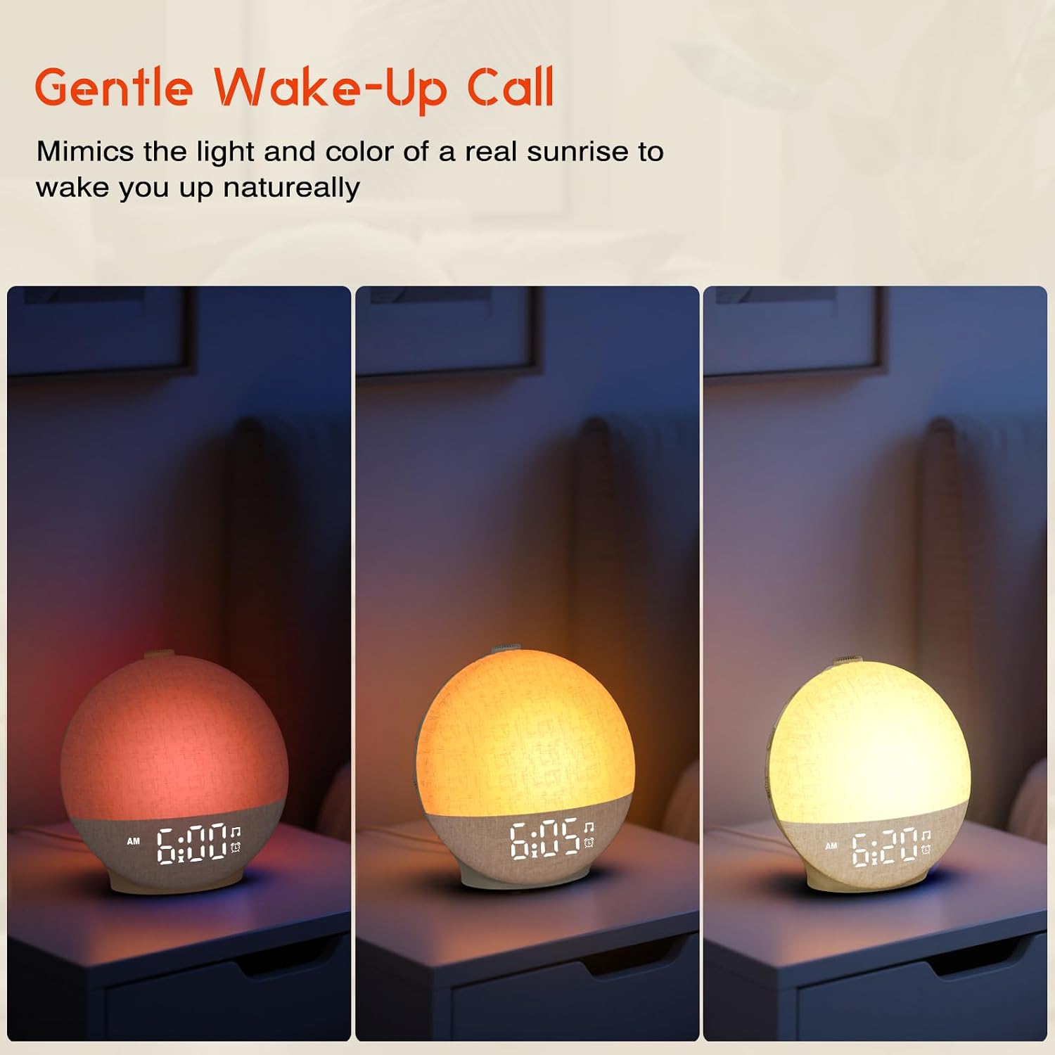 Sunrise Alarm Clock White Noise Machine, Sunset Simulation, 30 Sleep Sounds | 12 Color Night Lights, Dimmable
