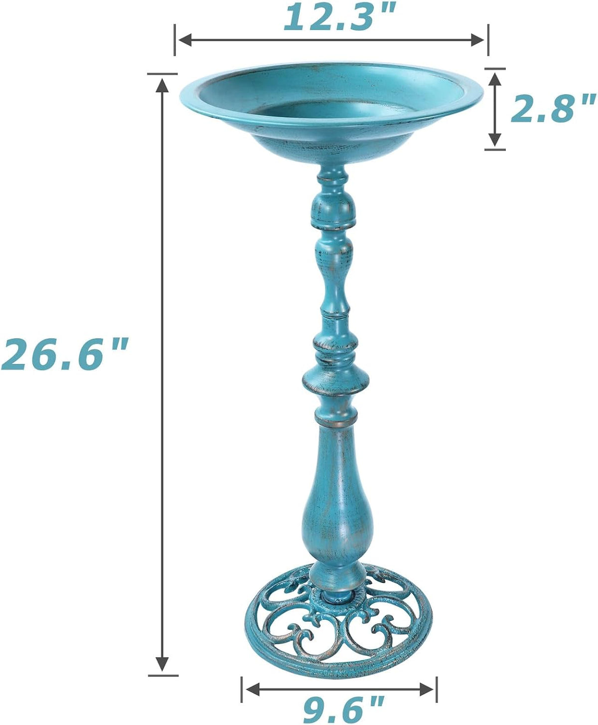 26.6"H Cast Iron Pedestal Bird Bath,Metal Birdbath for Outdoors (Blue)