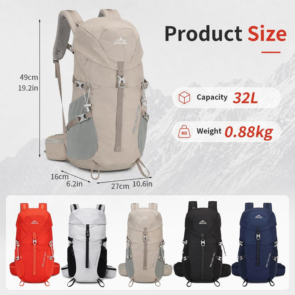 32L Hiking Backpack with Internal Frame & Rain Cover, Lightweight Backpacking Pack with Adjustable Chest Strap