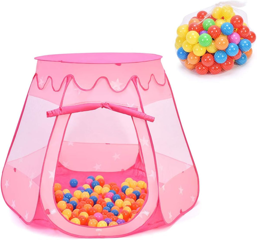Princess Pop Up Tent w/ 100 Balls Included, Foldable Portable Children Play Tent with Carrying Bag, Indoor Outdoor