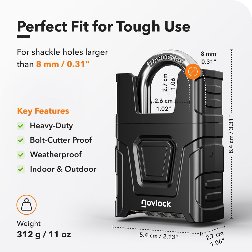 Heavy Duty Outdoor Combination Lock, Padlock with Shrouded Shackle | 0.31” Cut Resistant Protected Shackle