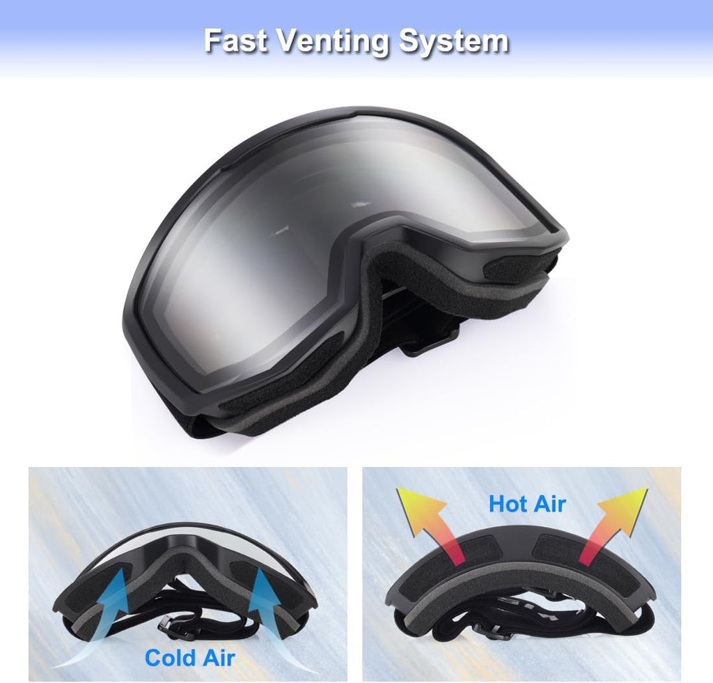 Ski/Snowboard Goggles for Men Women, OTG Snow Goggles Anti Fog UV Protection