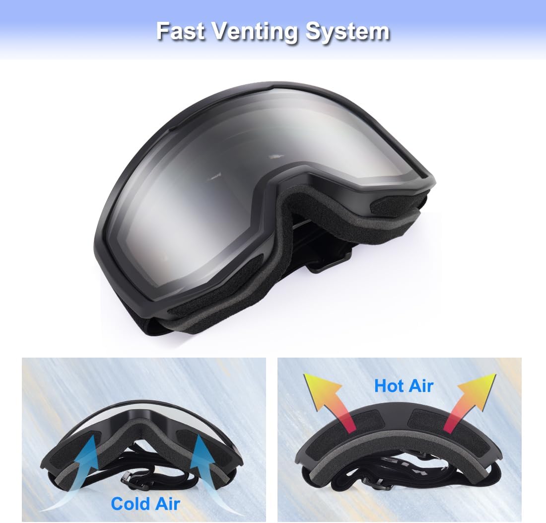 Ski/Snowboard Goggles for Men Women, OTG Snow Goggles Anti Fog UV Protection