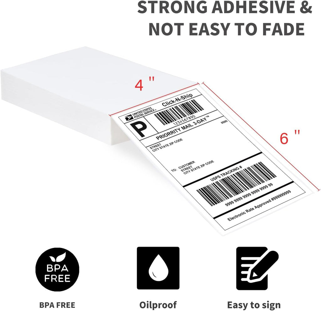 200 4x6 Fanfold Thermal Labels, Direct Thermal Shipping Labels | BPA Free, Clear Printing, Perforated, Strong