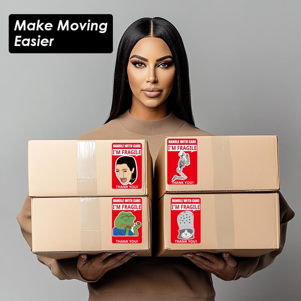 Funny Fragile Stickers for Shipping Moving | 500Pcs 4 Humorous Design for Handle with Care, 2×3 Inch Suitable Labels