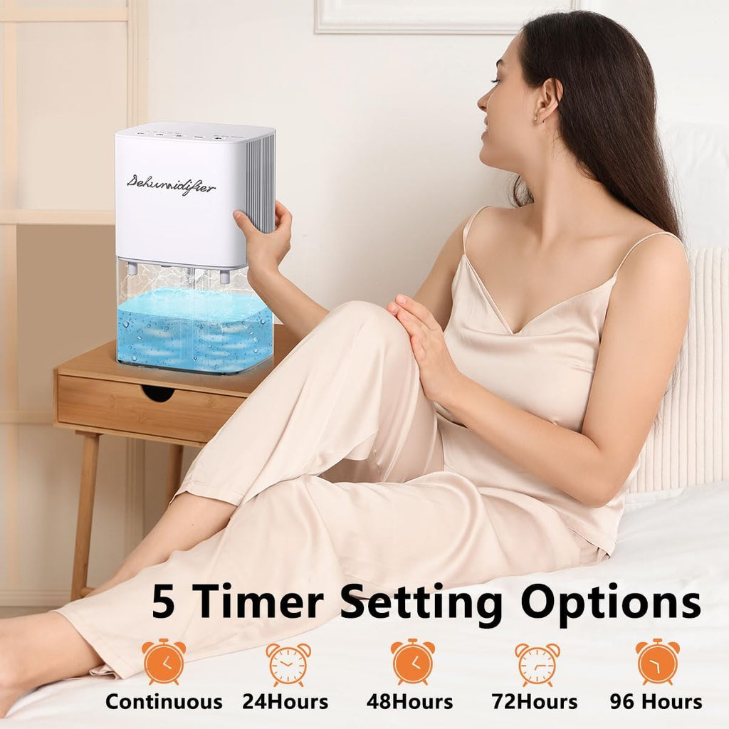 Dehumidifier 1657ML 58OZ Small Dehumidifier for Home 230 Ft² Safety Dehumidifiers Adjustable 10 Color Lights 5 Timers