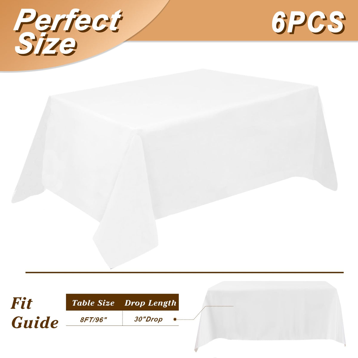 6 Pack 90 x 156 Inch Tablecloths Rectangle White Table Cover