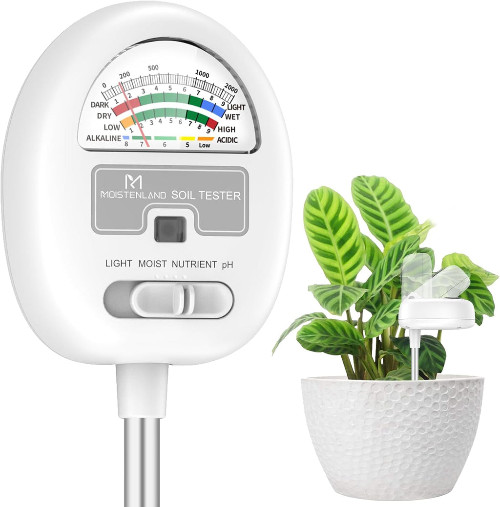 [Upgraded] Soil Moisture Meter, 4-in-1 Soil pH Tester, Moisture/Light/Nutrients/pH Meter for Gardening, Lawn