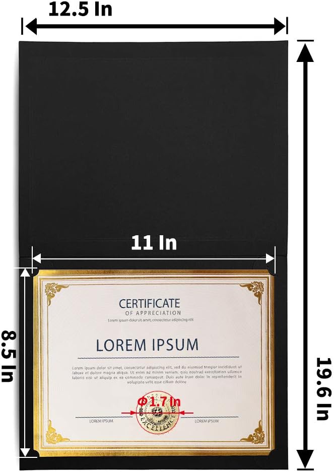 75pcs Certificate Kit, Includes 25pcs Black Certificate Holders & 25pcs Letter Size Certificate Papers & 25pcs Gold
