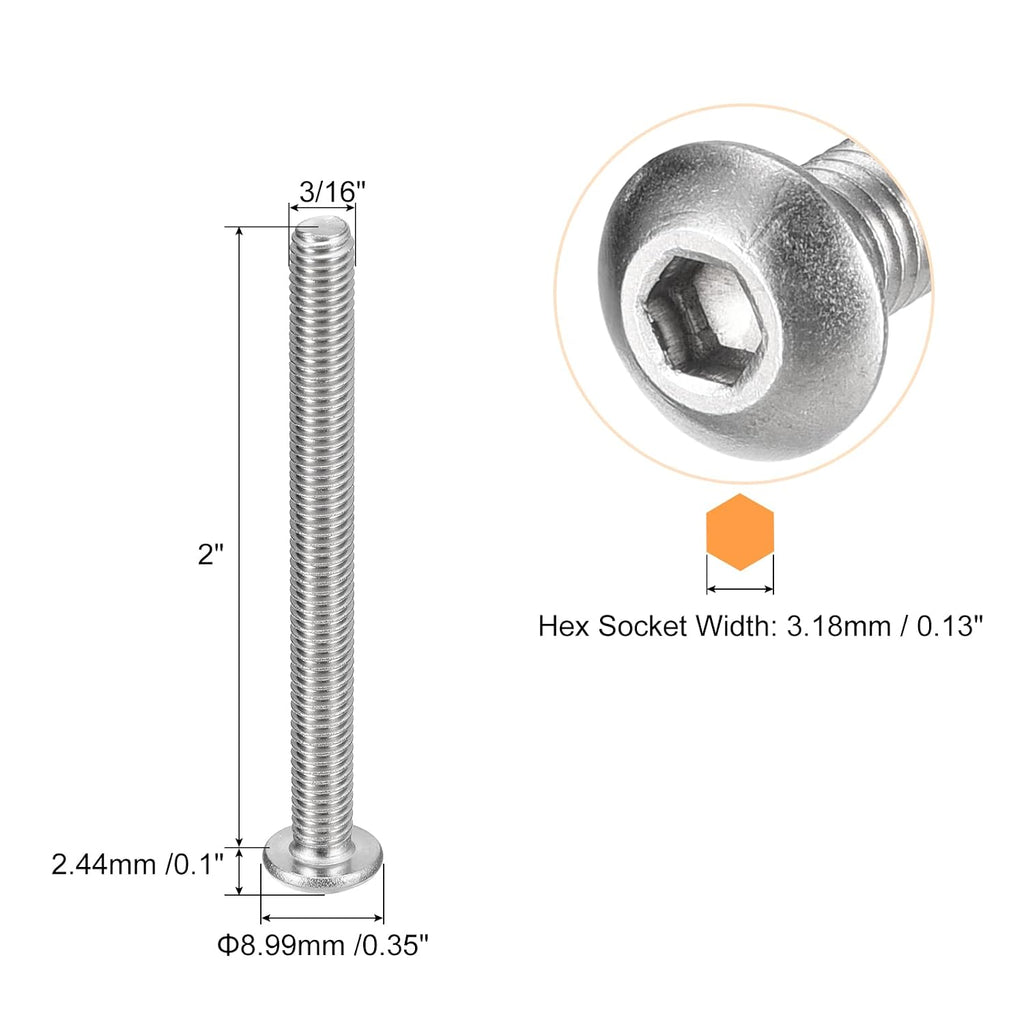 uxcell #10-32x2 Button Head Socket Screws, 20pcs Full Thread Hex Drive