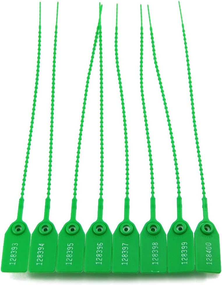 (R) 1000 Green Numbered Security Tags Plastic Tamper Proof Seals, Zip Ties for Fire Extinguishers Pull-Tite