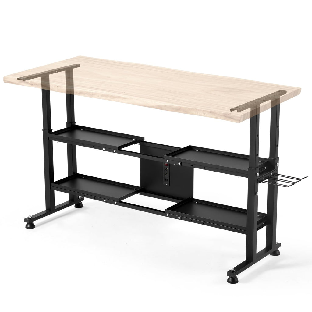 Workbench Frame, Adjustable Standing Desk Frame with Power Outlet