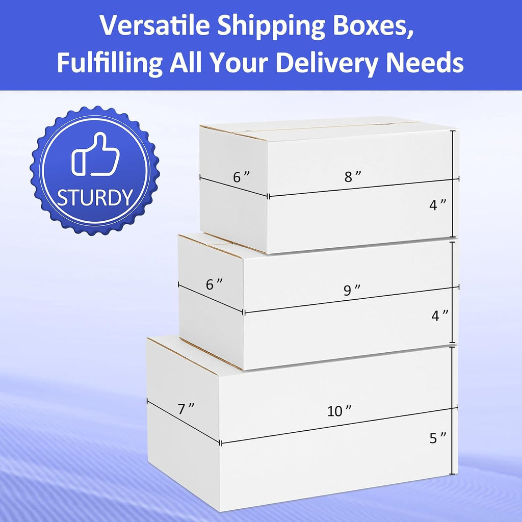 12 Pack Small Shipping Boxes Assorted Sizes, 8x6x4 & 9x6x4 & 10x7x5 4 PCS Each Small Boxes, White Corrugated Box