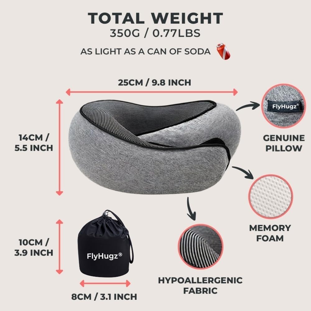 Neck Travel Pillow Memory Foam Neck Pillow for Comfort on Airplane Compact and Ergonomic Design for Travel, Car
