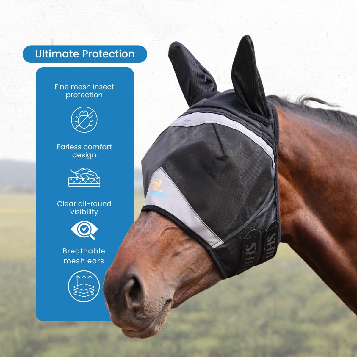 FlyGuard Pro Fine Mesh Fly Mask with UV Protection Jet/Full/Ears