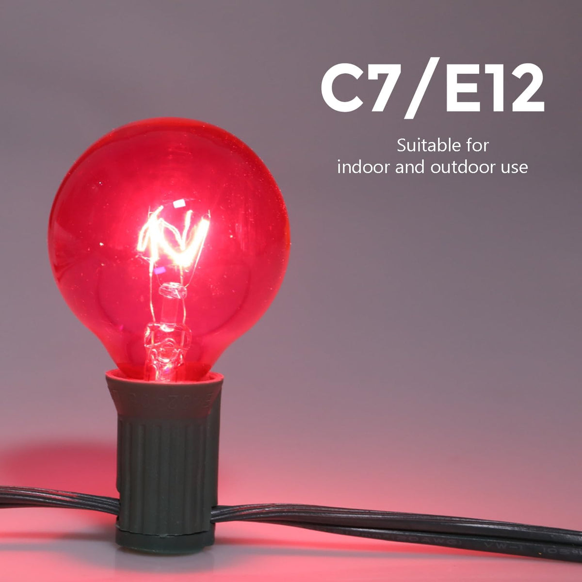 G40 Christmas Light Bulbs, 50 Pack, 5W, E12/C7 Base, Multicolor