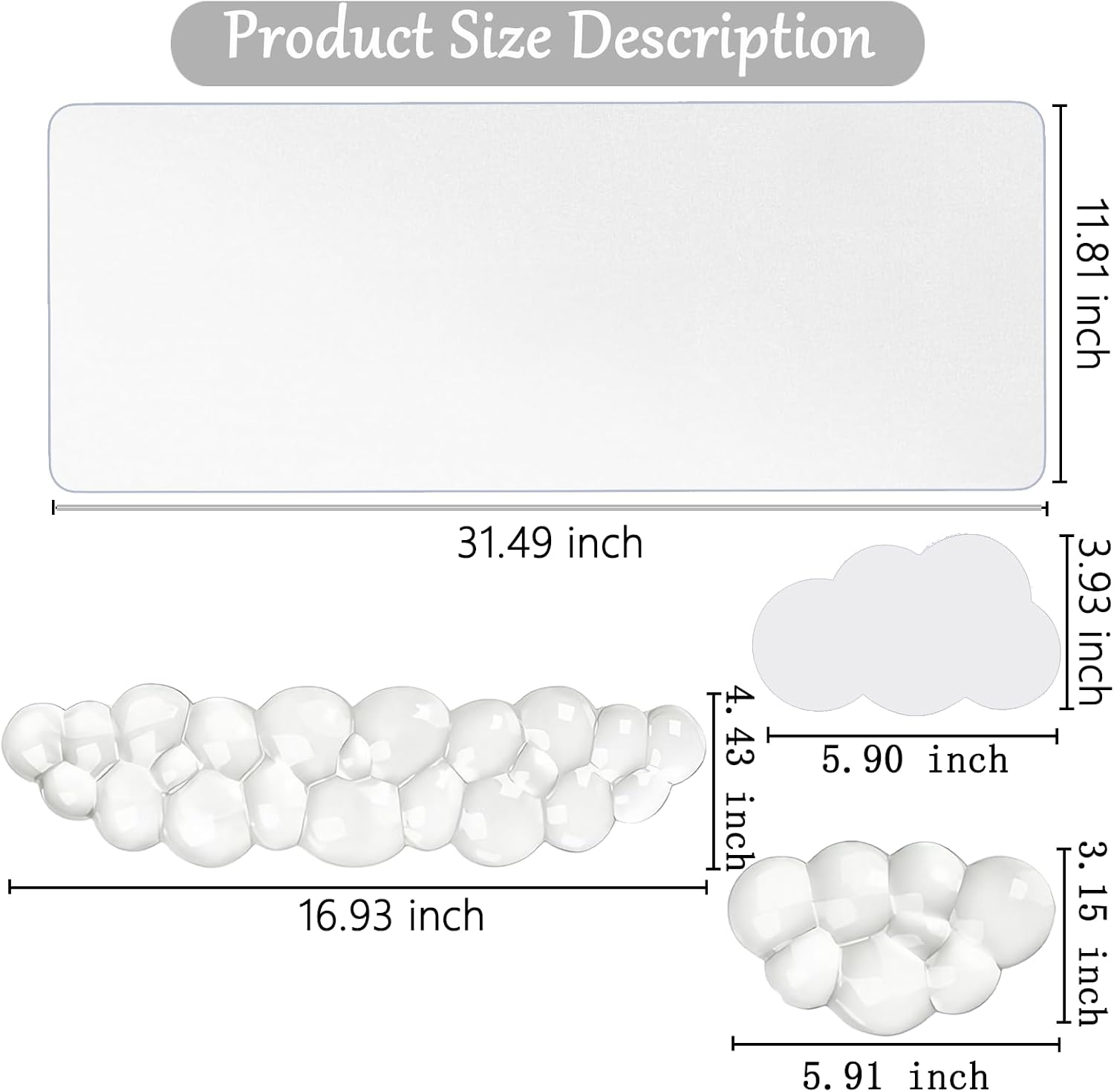 Gel Cloud Keyboard and Mouse Wrist Rest Set Cloud Silicone Clear Mouse Pad with Wrist Rest Extended Frosted Desk Mat