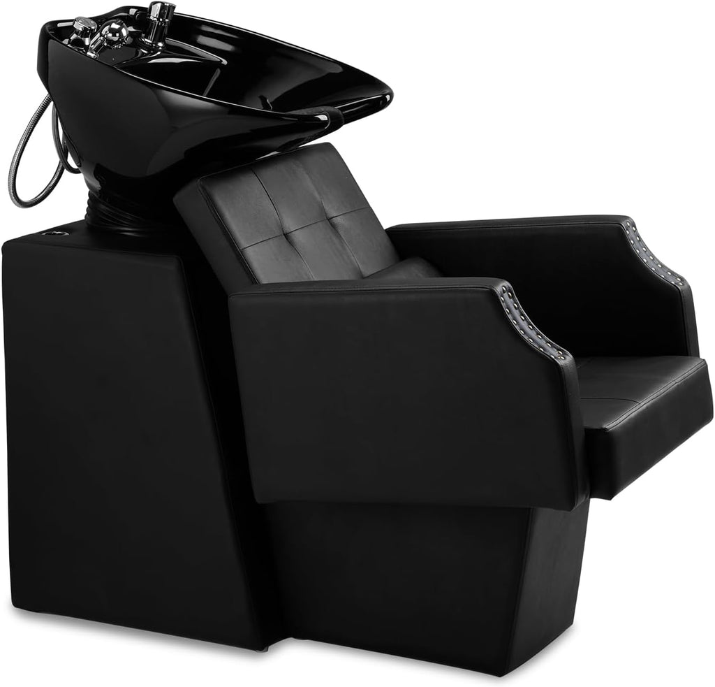 Salon Shampoo Backwash Chair Unit for Hairdressing | Large Ceramic Bowl, Adjustable Shampoo Bowl Sink, Barbershop
