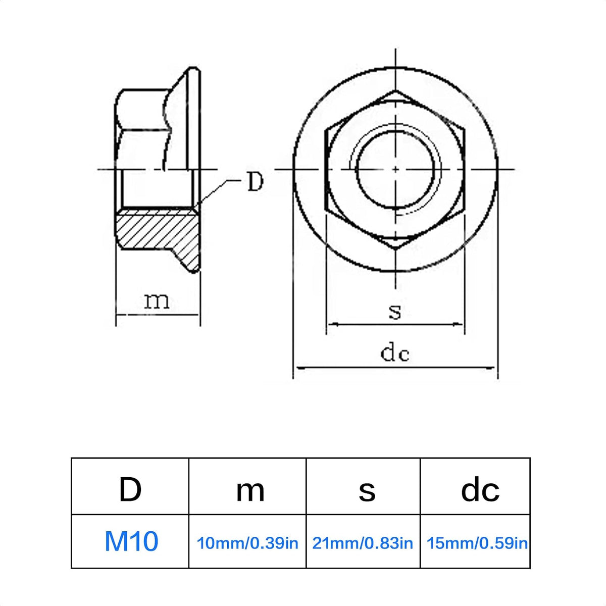 8 Pieces M10 x 1.25mm Serrated Flange Nut Hex Lock Nuts, Fine Thread