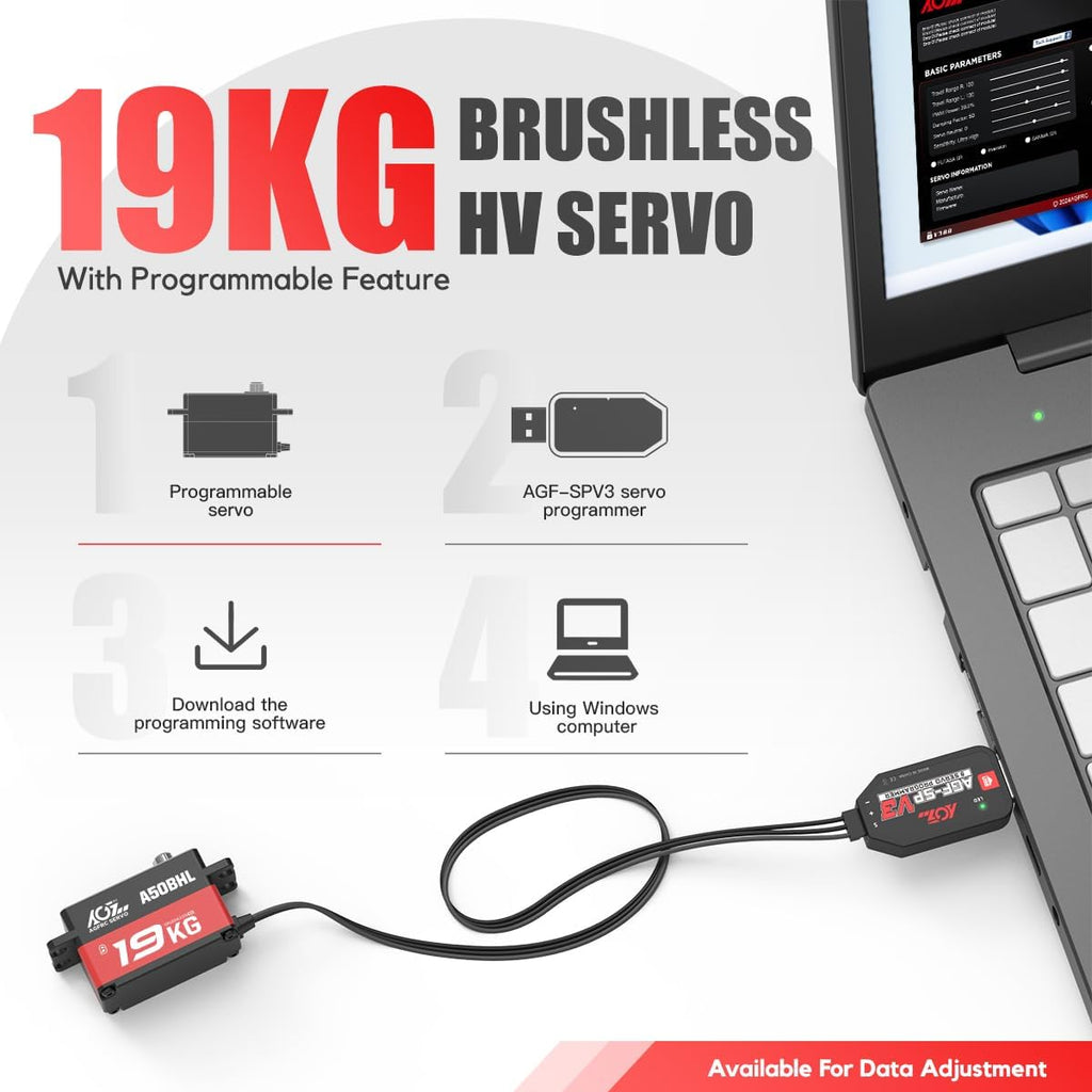 A50BHL 19kg Low-Profile Digital Brushless RC Servo Motor | 0.073s High Speed, 8.4V HV, Programmable, Full Metal