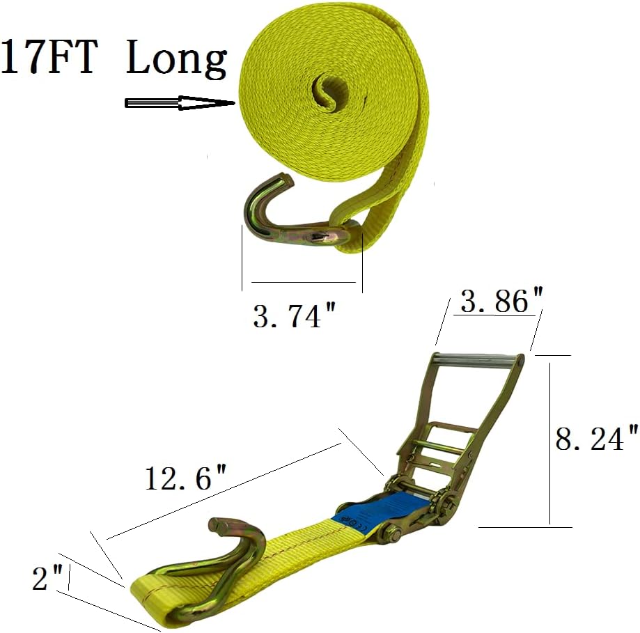 Ratchet Straps - 2" x 17' Heavy Duty Cargo Straps, Load up to 10000Lbs, Double J Hooks for Trucks, Moving Appliances