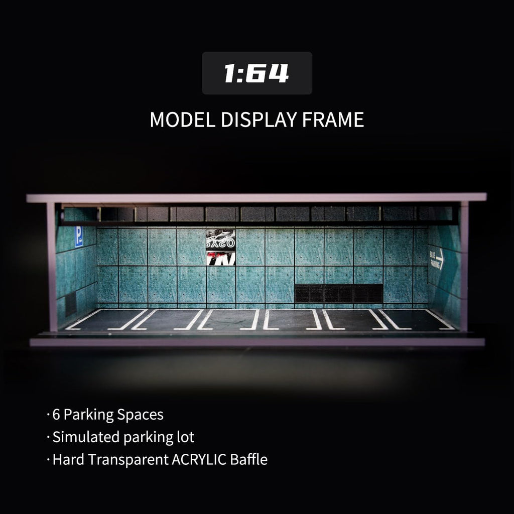 1/64 Diorama Display Case with LED Lights, Model Car Display and Storage, Compatible with Hot-Wheels Match-Box Mini
