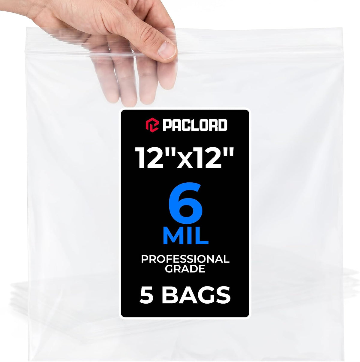 12" x 12" Medium Reclosable Plastic Zip Bags, 5 Count