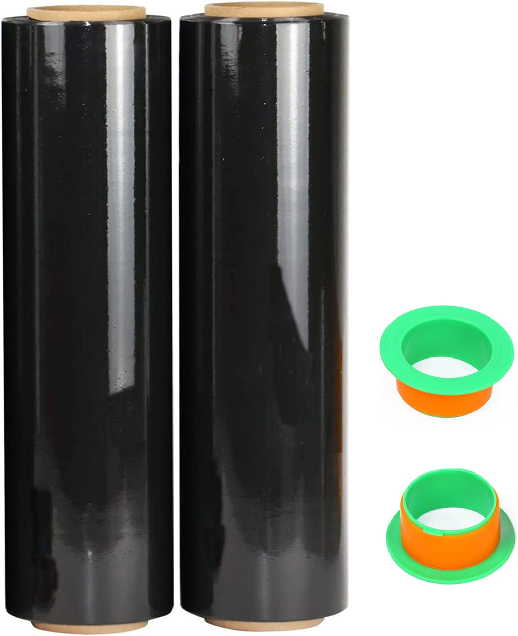 2-Pack Black Stretch Wrap 18" x 1000 Feet 80 Gauge Industrial Strength with Plastic Handle, Plastic Pallet Supplies