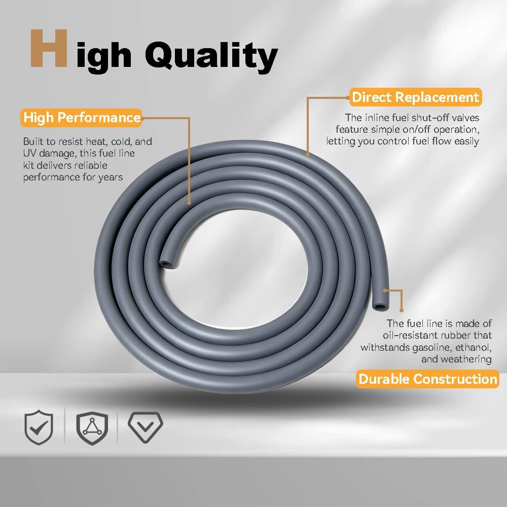 1/4 Fuel Line Hose Kit Compatible with Briggs and Stratton MTD Craftsman Troy Bilt Cub Cadet with Gas Clamps Valve & Filters 6.6 FT