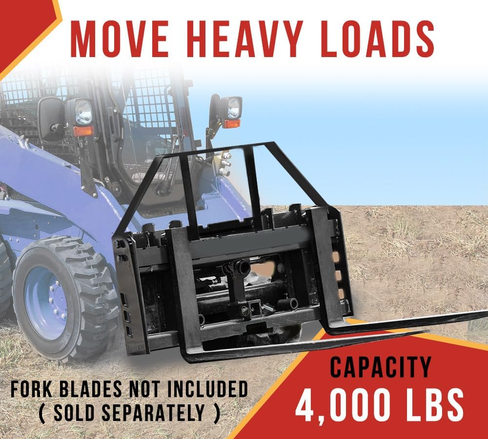 47" Skid Steer Pallet Fork Frame Quick Attachment for Loaders, Quick Tach Tractor, and 48" Forks Blades - 4,000lbs