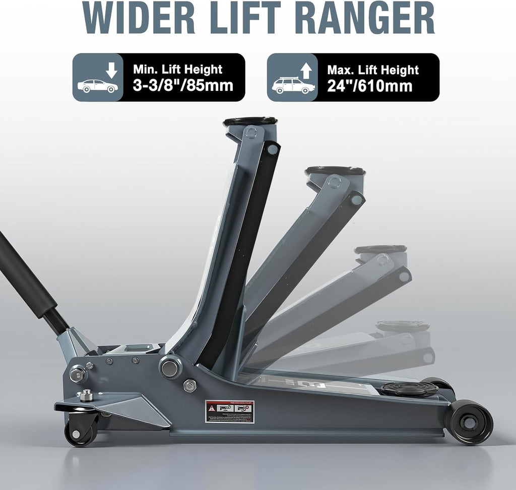 3 Ton Extra Long Reach Floor Jack Hydraulic Low Profile Floor Jack with Dual Piston Quick Lift Pump, Home and