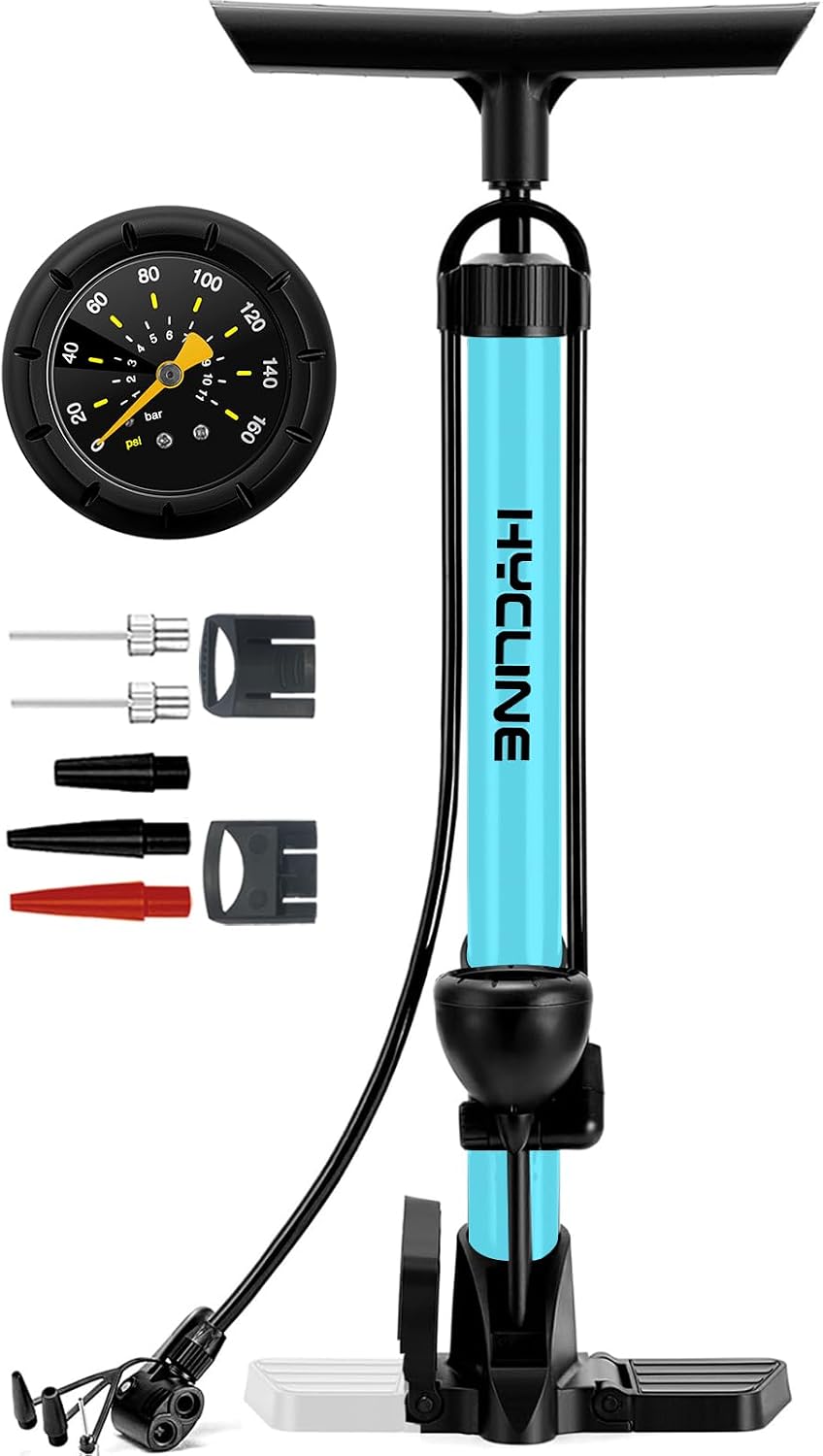 Bike Floor Pump with Gauge: 160 PSI High Pressure Bicycle Pumps