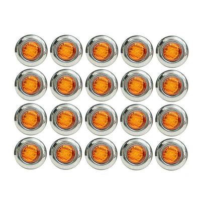 3/4" inch LED Marker Lights Round, 20PCS LED Amber Marker Lights, 12V Trailer Clearance Lights with Chrome Bezels for