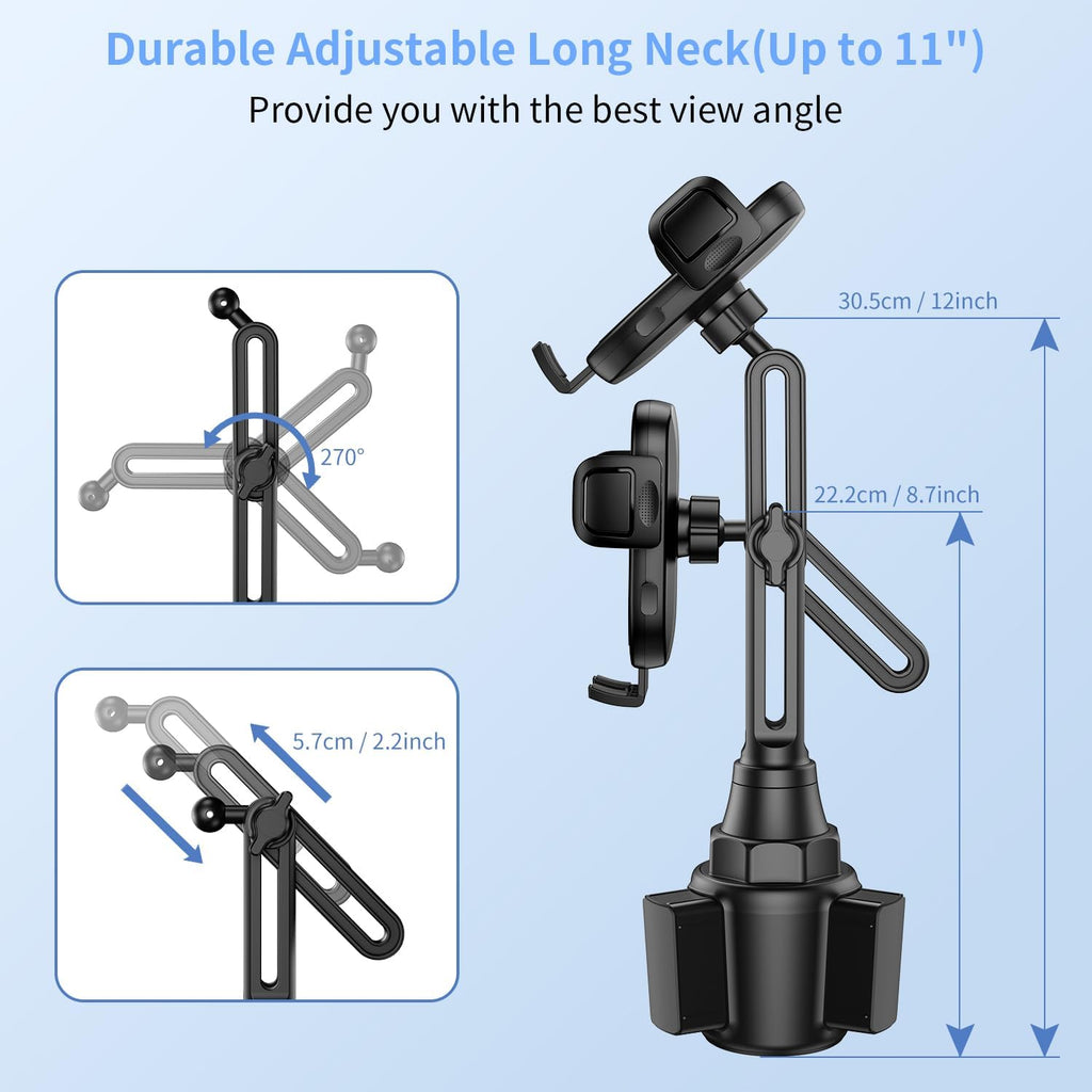 Cup Phone Mount for Car, [Upgraded Version] Universal Cup Phone Cradle Holder with Long and Adjustable Neck, Friendly