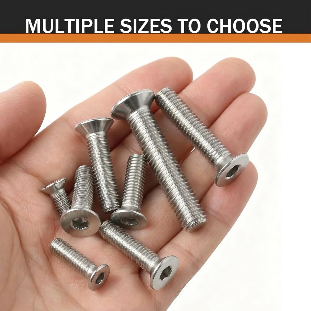 M8 x 35mm (10 Pack) Flat Head Socket Cap Screws Countersunk Allen Bolts, 304 Stainless Steel 18-8, Fully Machine Thread, Bright Finish