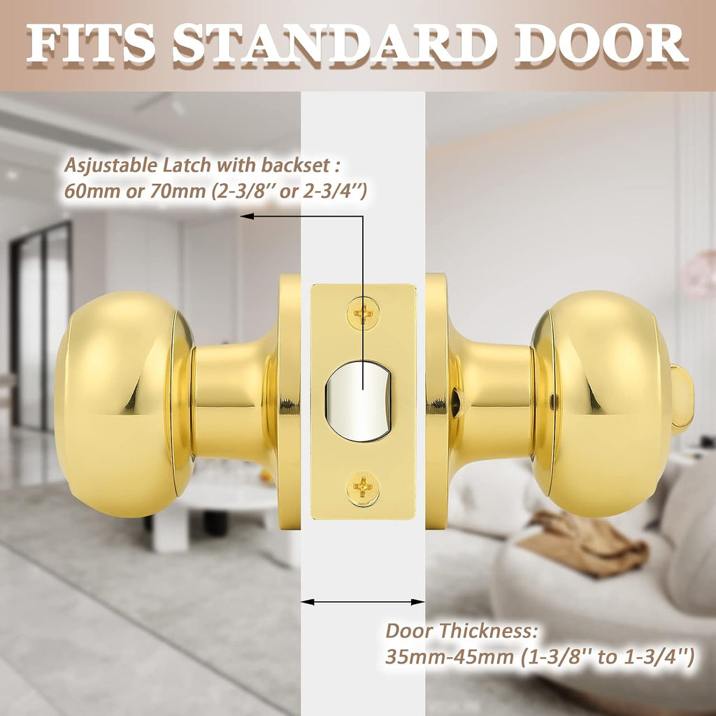 Entrance Door Knobs Door Lock Keyed Alike Lockset Polished Brass Same Key Round Ball Entry Door Knobs Pack of 2