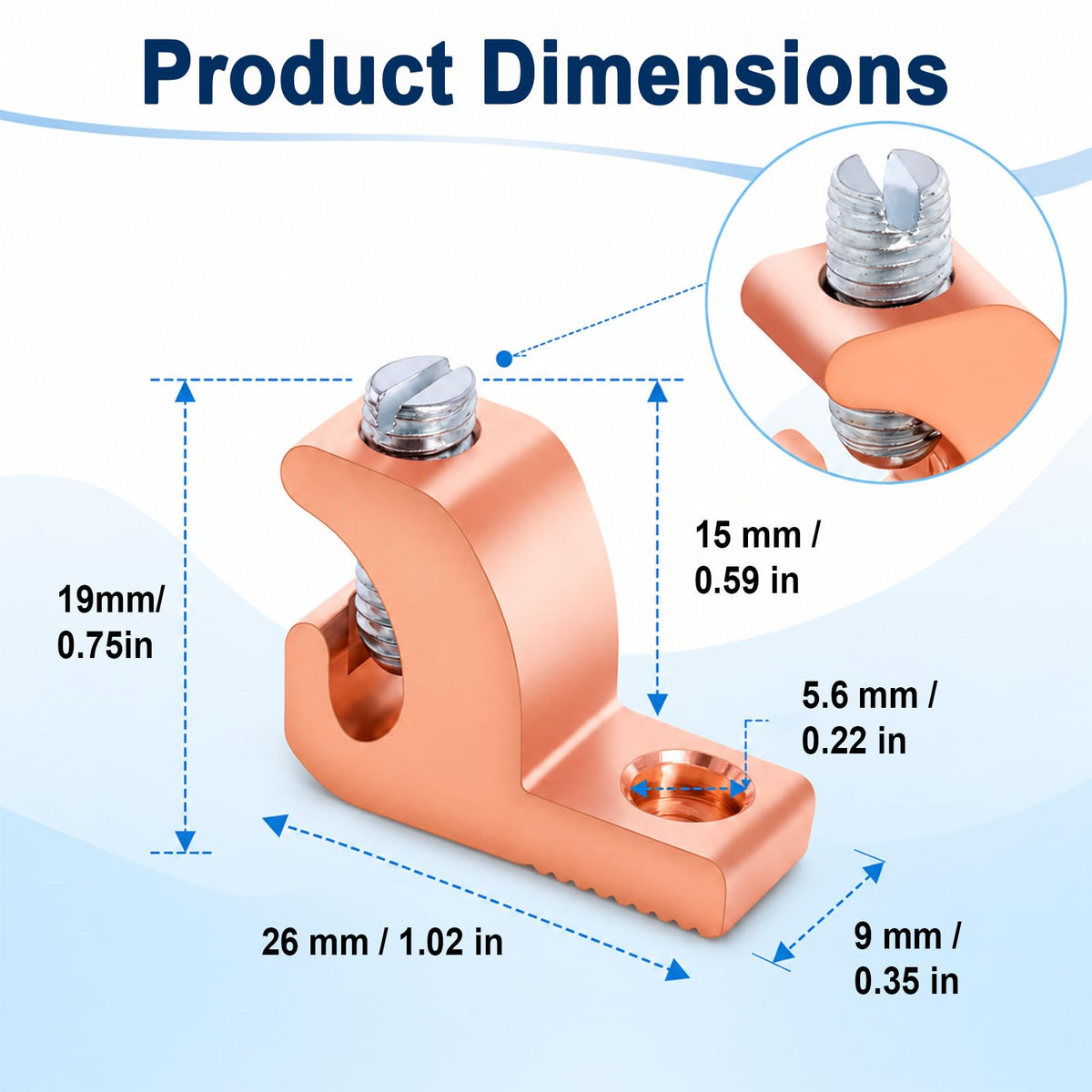 20-Pack Grounding Lug, Solid Copper Lay-in Connector for 4 to 14 AWG Wire